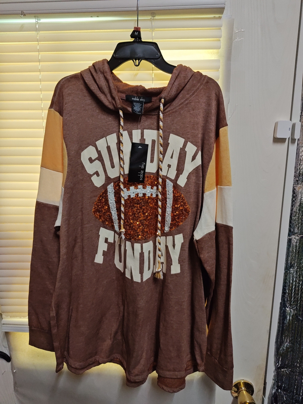 Sunday Funday Brown Hoodie with Glitter Football